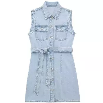 Fashion Style New Arrival Women s Clothing Stylish Sleeveless Slim Looking with Belt Denim Dress 2449052 406 Light Blue M