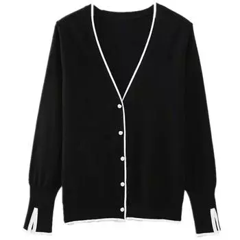 Fashion Style New Fall Women s Clothing Easiest for Match Stylish Slim Looking Pearl Button V-neck Knitted Cardigan 8851007 Black S