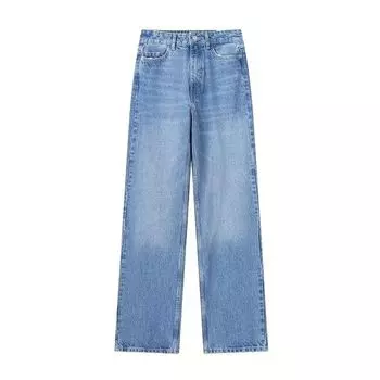 Fashion Style New High Waist Straight Long Denim Medium Blue XS