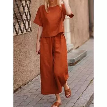 Fashion Style Orange Retro with Opening Linen All-Matching Pants Orange S