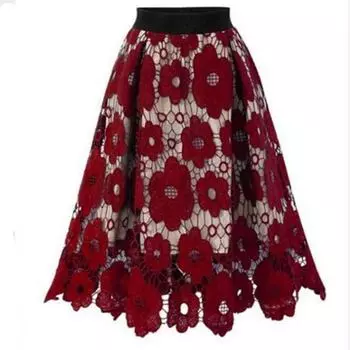 Fashion Style Plus Size Women s Elastic Waist Lace Big Brand Fashion Skirt Chubby Girl Elegant All-Matching A- line Skirt Fashion Red 4XL