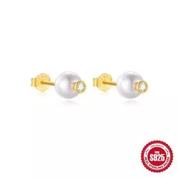 Fashion Style S925 Sterling Silver Pearl Zircon Four-Pointed Star Versatile Simple Commuter Stud Earrings 925 Silver