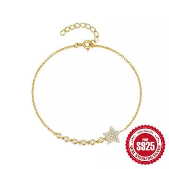 Fashion Style S925 Sterling Silver Pentagram Diamond-Set Temperament Ladies Bracelet Bracelet 925 Silver золотой