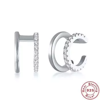 Fashion Style S925 Sterling Silver Simple Double-Layer Line Diamond-Encrusted Women S Ear Clip Ear Buckle Personalized Earrings 925 Silver платиновый