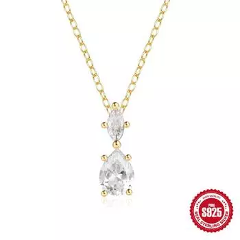 Fashion Style S925 Sterling Silver With Diamonds Temperament Luxury Water Drop Pendant Wedding Engagement Necklace Accessories Women 925 Silver золотой