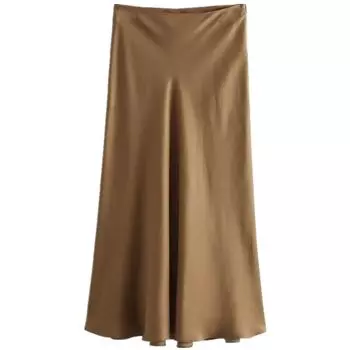 Fashion Style Silk Satin Texture Midi Skirt Mid Length Long Length Skirt Picture color XS