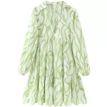 Fashion Style Spring New Arrival Fashion Women s Fashion Clothing Print Short Cotton Dress 2183067 712 Green XS