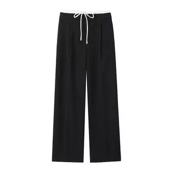 Fashion Style Spring New Arrival High Waist Double-Layer Wide-Leg Pants Black L