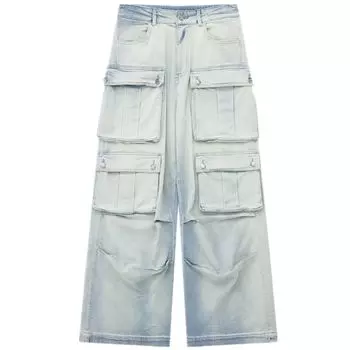 Fashion Style Summer Fashion Trends Multi-Pocket Overalls Mid Waist Mop Denim Female 6186050 406 Blue M