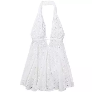 Fashion Style Summer New Fashion Trendy Women White Hollow-out Embroidery Hanging Collar Dress 4786282 250 White L