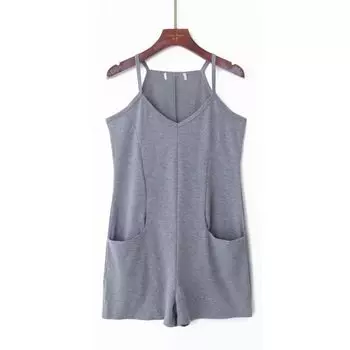Fashion Style V Neck Double Pocket Loose Slim Looking Sling Grey S