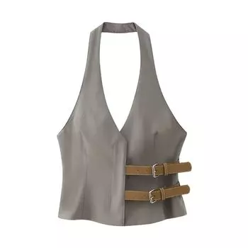 Fashion Style with Belt Vest Style Pants Tops Sling XS