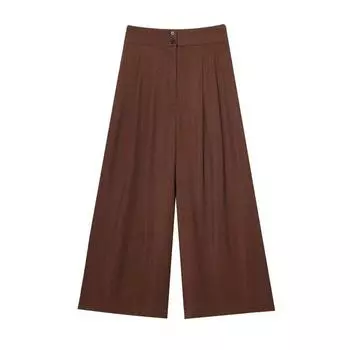 Fashion Style Women s 2024 Summer New Arrival Fashion Linen Blend Double Breasted Vest Pants Suit 2 Color 8056586 Brown pants XS