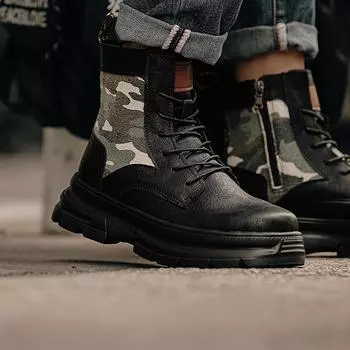 Fashion Stylish Men s Motorcycle Boots All-match Mens High Top Sneakers Male Comfortable Outdoor Shoe 2024 New Brand Male Ankle Boots 38 чёрный