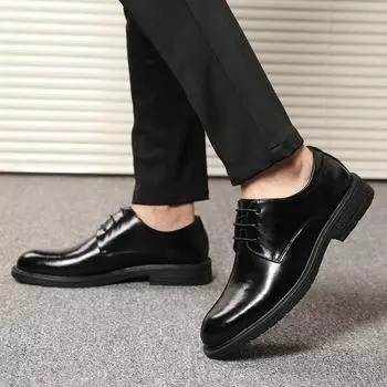 Fashion Stylish Men Shoes Lace-Up Male Comfortable Oxfords Shoe 2024 New Arrival Men Leather Footwear Men Classic Wedding Dress Shoes 37 чёрный