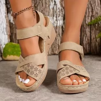 fashion Stylish Women s Summer Cross Wedges Sandals Soft Summer Shoes Women Platform Sandalias Mujer Elegant Wedges Shoes 37 бежевый