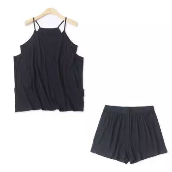 Fashion Suit Summer New Arrival Foreign Trade Women s Clothing Modal Anti-Slip Sling Vest + Elastic Waist Shorts 17627 Black (Suit) S