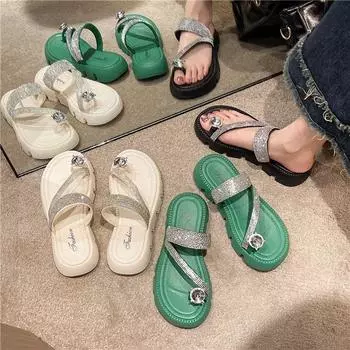 Fashion Summer 2024 Crystals Height Thick Women s Slippers and Ladies Sandals Jewels Platform Shoes Slides Outside Rhenstone Pvc 39 F W 36