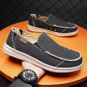 Fashion Summer 2024 Man Shoes Slip-on Men s Casual Shoes Breathable Casual Sneaker Denim Men Canvas Shoes Male Loafers Sapatos Masculino 39 чёрный