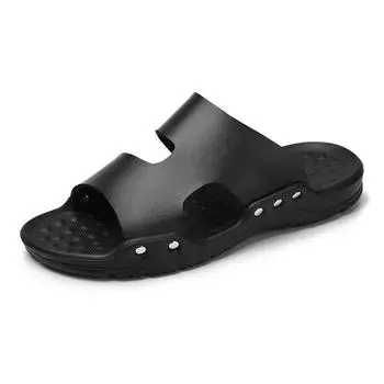 Fashion Summer 2024 New Men Slippers Soft PU Outdoor Slides High Quality Comfortable Lightweight Beach Shoes Outdoor Man Sandal 39 чёрный