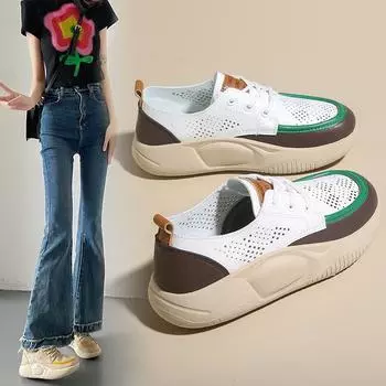 Fashion Summer 2024 New Women Shoes Fashion Thick Sole Mixed Colors Casual Shoes for Women Mesh Breathable Anti Slip Sneakers Women 35 бежевый