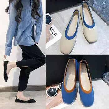 fashion Summer Autumn Flat Heel Shoes Ballet Flats Square Toe Slip On Stretch Cozy Loafers Women Casual Daily Sneaker Anti Skidhj89 35 бежевый