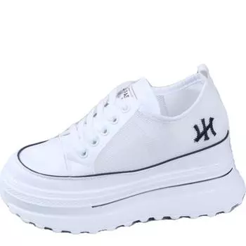 fashion Summer Autumn Mesh Breathable White Shoes Women s Thick Bottom Increased 10CM All-match Casual Sports Skateboard Shoes Sneakers 34 чёрный