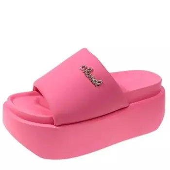 модные летние шикарные тапочки на платформе женские уличные 8 см пляжные шлепанцы женские босоножки на танкетке нескользящие шлепанцы Zapatos De Mujer 34 бежевый