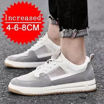 Fashion Summer Casual Mesh Sneakers Summer New Men Heightening Shoes 4/6/8CM Mesh Comfortable Soft Sole Non Slip Men s Shoes Size 37-44 37