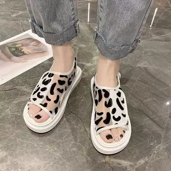 Fashion Summer Casual Shoes New Fashion Women Platform Sandals Breathable Mesh Flip Flops Beach Shoes Comfortable Flat Walking Sandalias 35 чёрный