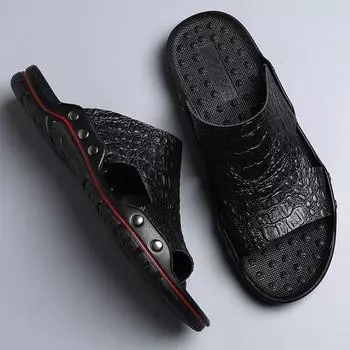 Fashion Summer Casual slippers men leather Shoes Men Summer Flip Flops Beach Anti-slip Men Shoes Leather Sandalias Zapatos 39-48 6 зелёный