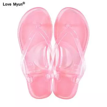 Fashion Summer Cold Slippers Women s Beach Shoes Pure Color Flip Flops Jelly Shoes crystal Flat with Outside Casual Novelty 5 розовый