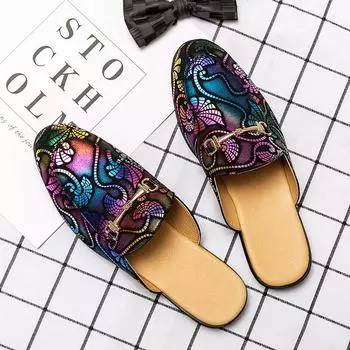 Fashion Summer Coloured Casual Shoes Half Drag Leather Mens Slipper Loafers Men British Style Moccasins Man Mules Fashion Casual Shoes 38 синий