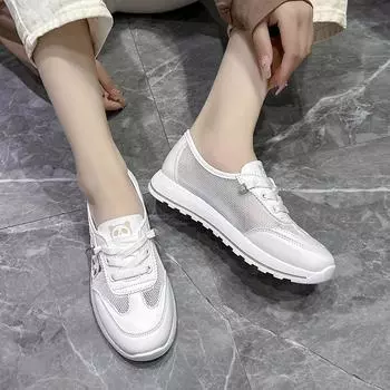 Модные летние модные повседневные белые спортивные туфли дышащие полые сетчатые туфли на платформе на плоской подошве для женщин кроссовки Zapatillas Mujer 35