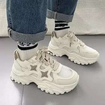 Fashion Summer Fashion Dad Shoes for Women 2024 New Lightweight Retro Breathable Thick-soled Running Shoes Mesh Casual Shoes 35 хаки