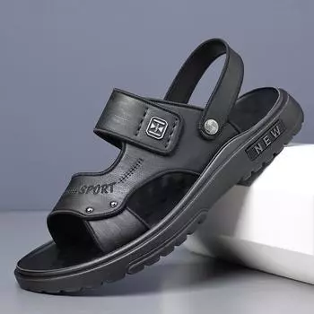 Fashion Summer Fashion Leather Men s Sandals Outdoor Beach Man Slippers Luxury Indoor Soft Sole Flip-flops Men Sandals Leather 38