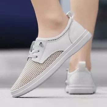 Fashion Summer Fashion Men s Lace Mesh Fashion Breathable Casual Shoes Brand Outdoor Men s Comfortable and Non Slip Sports Casual Shoes 37 коричневый