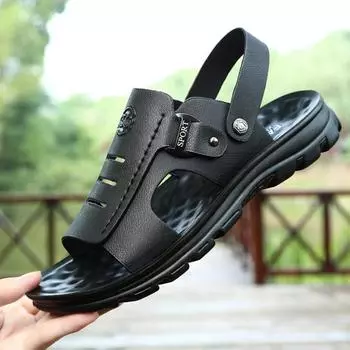 Fashion Summer Fashion Sandals Men s New Beach Shoes Cowhide Slippers Outdoor Non-Slip Thick-soled Leather Sandals Men s Outdoor Sandals 38 коричневый