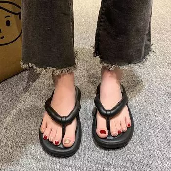 fashion Summer feeling of stepping on feces wearing lightweight simple and wear-resistant outdoor couple beach shoes clip on sandals 36-37 чёрный