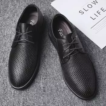 Модная летняя мужская обувь из натуральной кожи, повседневная мужская обувь на плоской подошве, открытая обувь для ходьбы, 2024 г., новое поступление, мужская обувь 38 чёрный