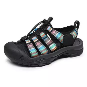 fashion Summer Genuine Leather Women Sandals Fashion Design Breathable Casual Shoes Men Soft Bottom Outdoor Beach Sandals Big Size 36-46 41 чёрный
