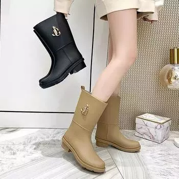 Fashion Summer High Tube New Womens Rain Boots Fashion Outdoor Thick Bottom Waterproof Non-Slip Leisure Car Wash Kitchen Work Rain Boots 36 коричневый