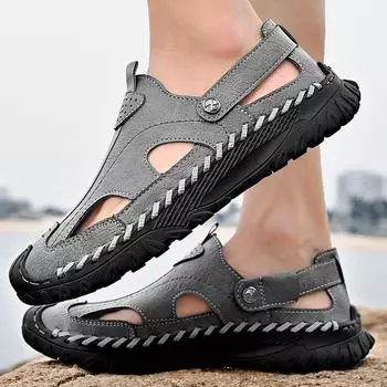 Модные летние мужские сандалии baotou, сандалии ручной работы, нескользящие, удобные и дышащие, для отдыха и путешествий 38 коричневый