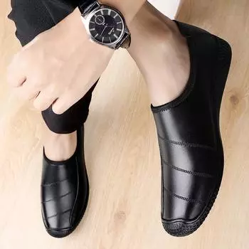 Модная летняя мужская повседневная обувь Модная мужская обувь из натуральной кожи Мужские мокасины ручной работы Мокасины Slip On Мужские туфли на плоской подошве Мужская обувь для вождения 37 чёрный