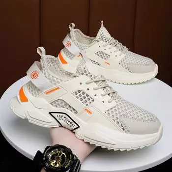 Модная летняя мужская повседневная обувь, модные кроссовки для мужчин, сетчатые, легкие, дышащие, без застежек, для ходьбы на открытом воздухе 39 бежевый