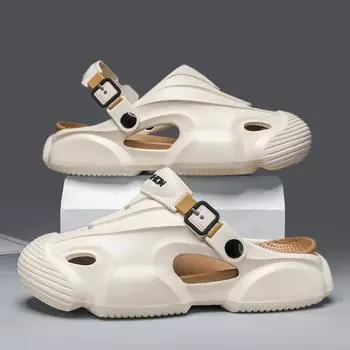 Модные летние мужские сандалии-сабо Летние садовые туфли из ЭВА с толстой подошвой Мужские сандалии с мягкой подошвой Мужская мода на открытом воздухе Нескользящая подошва Пляжные тапочки 38 чёрный