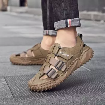 Fashion Summer Men Muffin Sole Hollowed Out Breathable Casual Sandals Men Trekking Beach Sandalias Male Breathable Design Water Sneakers 38 серый