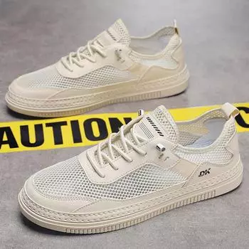 Fashion Summer Men s Breathable Mesh Flat Shoes Fashion Soft Soled Running Sneakers Male Casual Comfortable Hollow Out Sports Shoes 39 серый