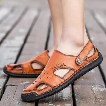 Fashion Summer men s casual breathable sandals Casual Shoes Outdoor Men Retro Sandals for Men Beach Shoes slippers fashion design 38 коричневый