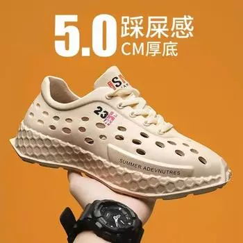 Fashion Summer Men s Casual Sandals EVA Hollow Breathable Root-covered Slippers Lightweight Soft-soled Outdoor Beach Wading Men s Sandal 36